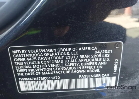 2021 Volkswagen Passat 2.0T R-Line from USA, damaged, VIN 1VWMA7A37MC011370